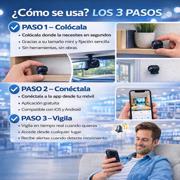 Mini Cámara Espía Full HD con Visión Nocturna – Discreta, Inalámbrica y Activada por Movimiento