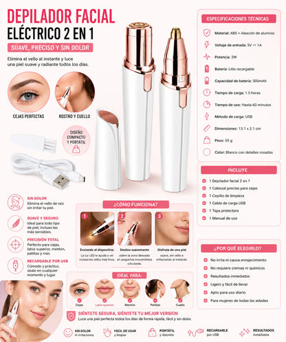 BeautyTrim Pro™ | Depiladora Facial y de Cejas 2 en 1