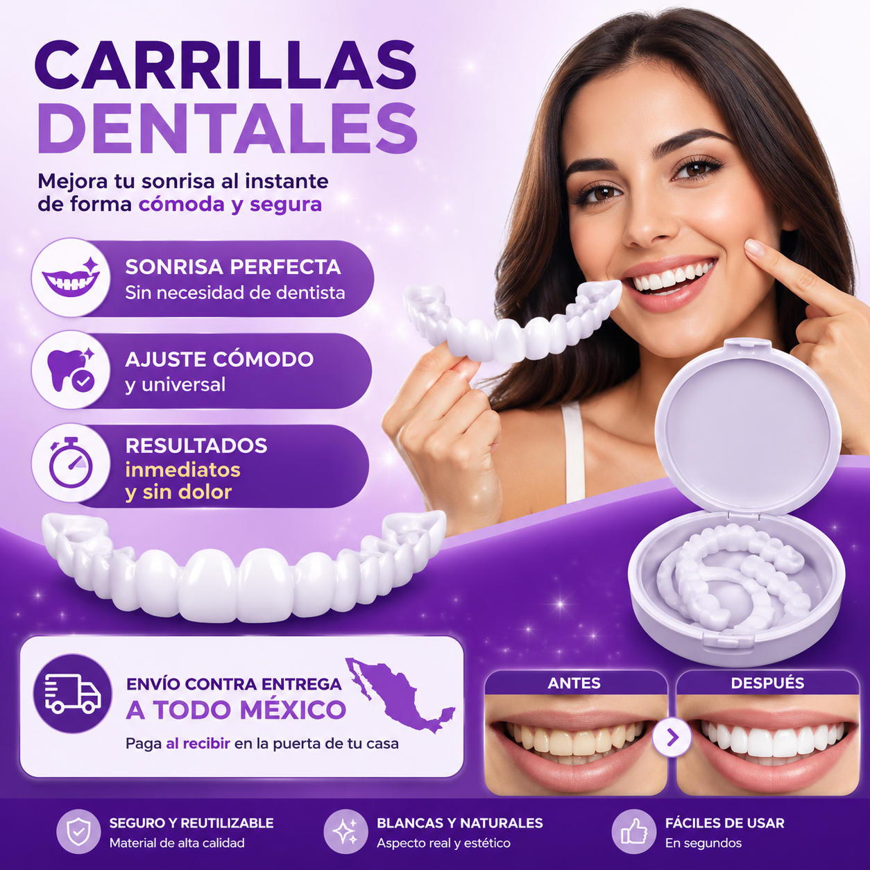 Denwhite® Carillas Dentales Ajustables - 2 Piezas (Superior e inferior)