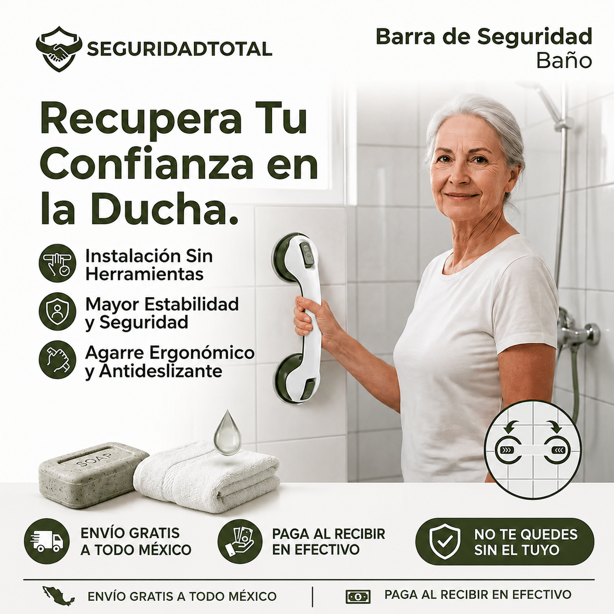 BARRA DE SEGURIDAD ANTIDESLIZANTE PARA EL BAÑO