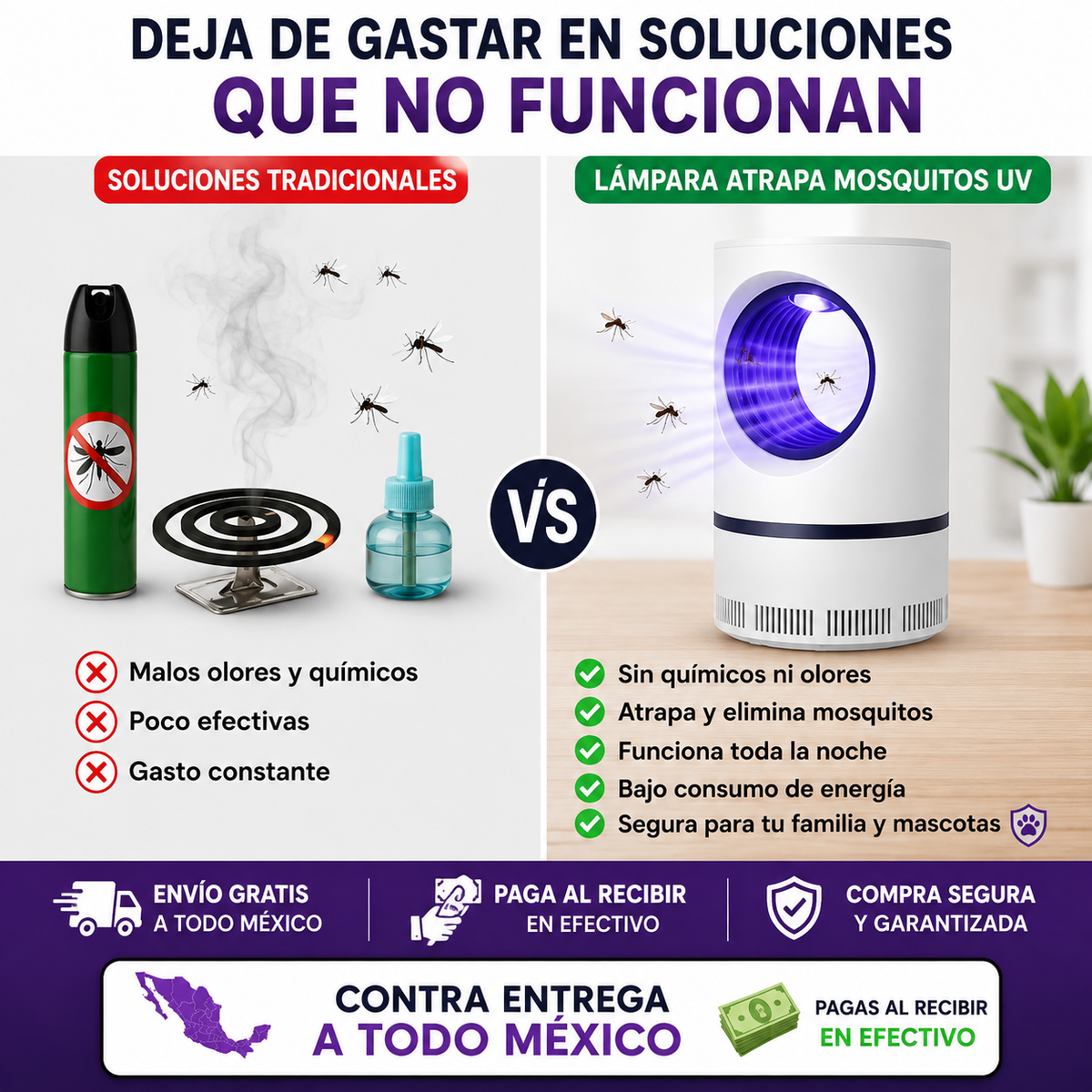 Lámpara Antimosquitos UV | Elimina Mosquitos Mientras Duermes