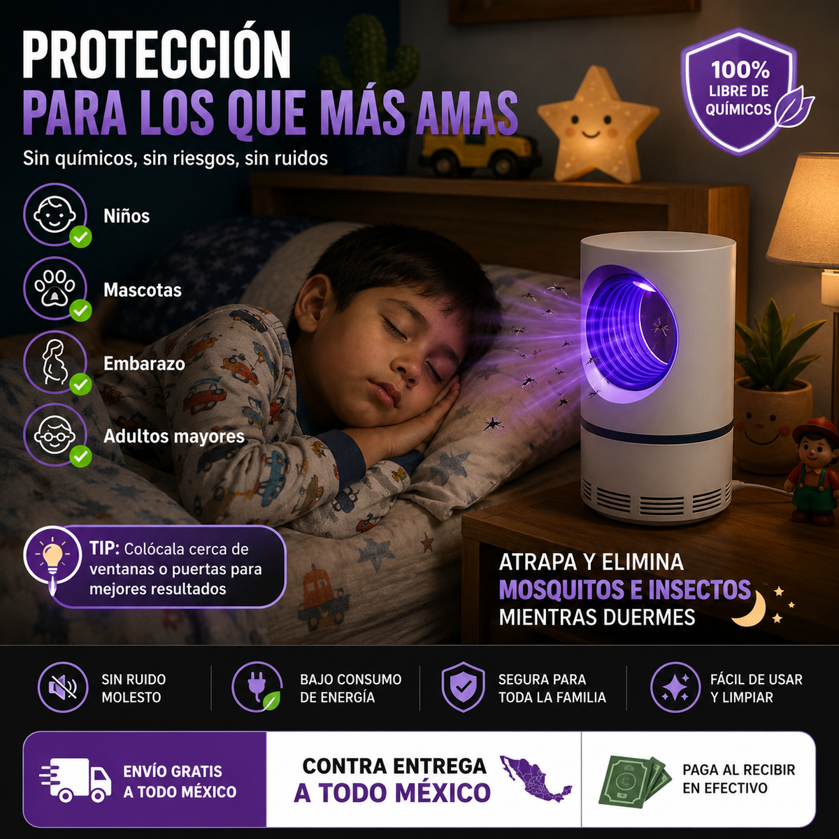 Lámpara Antimosquitos UV | Elimina Mosquitos Mientras Duermes