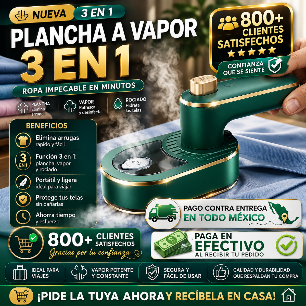 Plancha a vapor, cero arrugas en segundos
